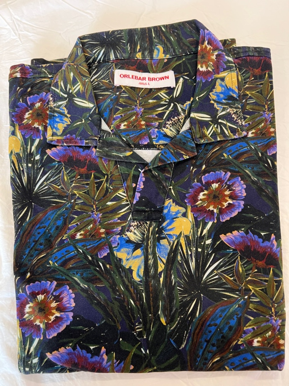 Orlebar Brown Men’s Floral Polo Shirt - Black with Purple, Blue & Yellow